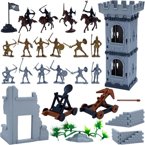 ONEST 40 Pieces Mini Medieval Knights Soldier Army Figures Horses and Soldiers Figurines Cupcake Topper Party Table Decorations in Saudi Arabia