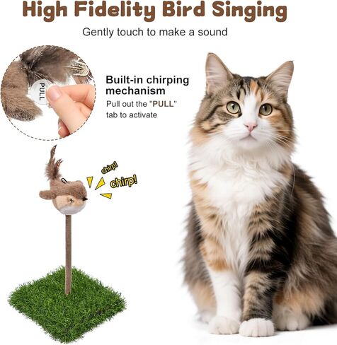 Interactive Cat Toy for Indoor Cats, Chirping Bird Cat Toy with Green Turf Base, Real Bird Sound and Feather Tail, Cats Exercise & Kicker to Self Play in Saudi Arabia