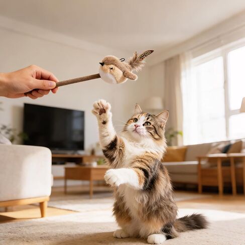 Interactive Cat Toy for Indoor Cats, Chirping Bird Cat Toy with Green Turf Base, Real Bird Sound and Feather Tail, Cats Exercise & Kicker to Self Play in Saudi Arabia