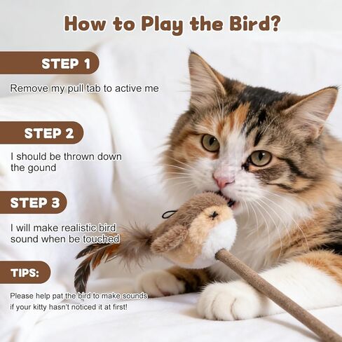 Interactive Cat Toy for Indoor Cats, Chirping Bird Cat Toy with Green Turf Base, Real Bird Sound and Feather Tail, Cats Exercise & Kicker to Self Play in Saudi Arabia