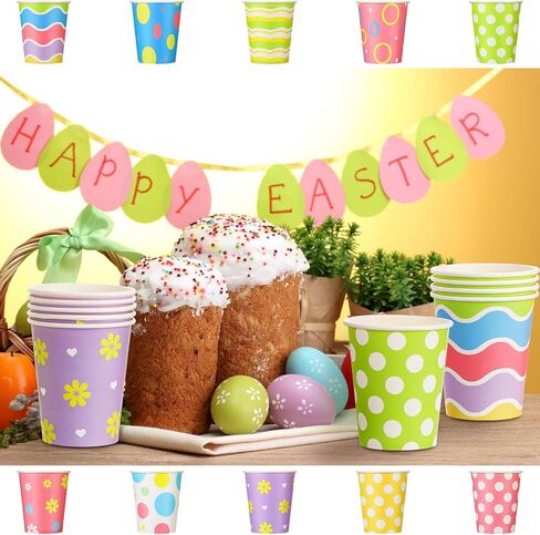 Chuangdi 100 Pcs Easter Disposable Paper Cups 9 oz Tea Coffee Cups for Easter Day Party Drinkware Holiday Supplies, 10 Styles(Cute) in Saudi Arabia