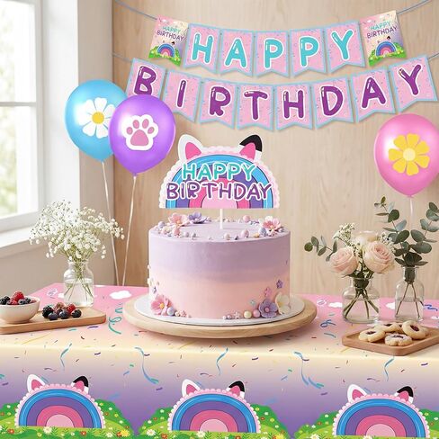 189pcs Cartoon Cat Theme Doll House Party Decorations Supplies - Include Tablecloth Balloons Banners Cake Topper Paper Plates Napkins Paper Cups for Birthday Baby Shower Serves 24 Guests in Saudi Arabia