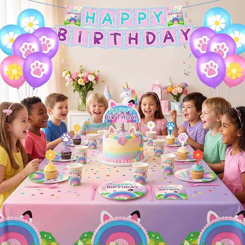 189pcs Cartoon Cat Theme Doll House Party Decorations Supplies - Include Tablecloth Balloons Banners Cake Topper Paper Plates Napkins Paper Cups for Birthday Baby Shower Serves 24 Guests in Saudi Arabia