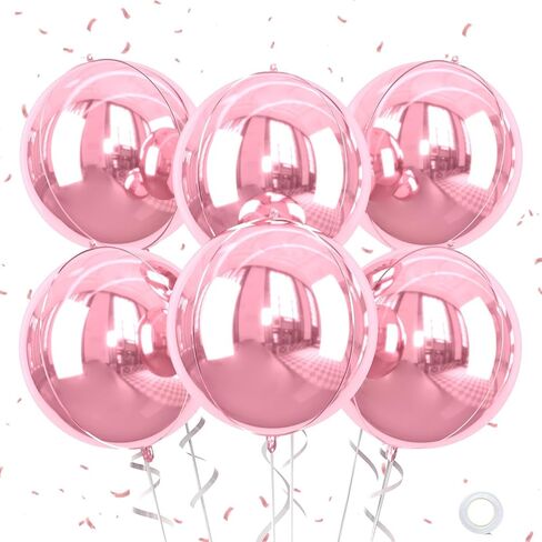 22 Inch Pink Foil Balloons, 6Pcs Large Metallic Pink Round Balloons, Baby Pink Balloon for Women Princess Birthday Party Baby Shower Wedding Decorations in Saudi Arabia