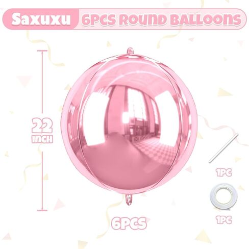 22 Inch Pink Foil Balloons, 6Pcs Large Metallic Pink Round Balloons, Baby Pink Balloon for Women Princess Birthday Party Baby Shower Wedding Decorations in Saudi Arabia