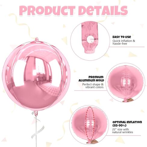22 Inch Pink Foil Balloons, 6Pcs Large Metallic Pink Round Balloons, Baby Pink Balloon for Women Princess Birthday Party Baby Shower Wedding Decorations in Saudi Arabia