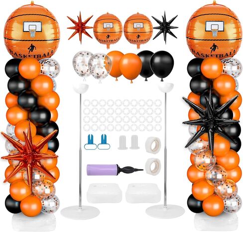 2 Sets Basketball Balloon Column Stand Kit Balloon Arch with Adjustable Stands Tower Kit 100 Latex Balloons Star Foil Balloons for Basketball Birthday Party Decorations in Kuwait