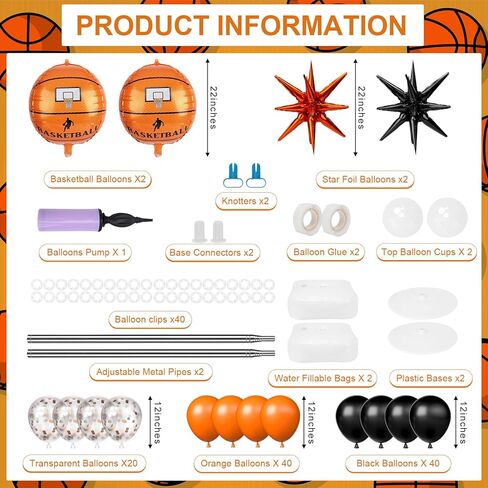 2 Sets Basketball Balloon Column Stand Kit Balloon Arch with Adjustable Stands Tower Kit 100 Latex Balloons Star Foil Balloons for Basketball Birthday Party Decorations in Kuwait