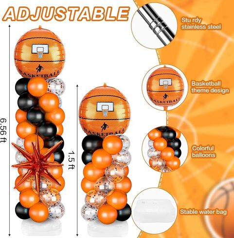 2 Sets Basketball Balloon Column Stand Kit Balloon Arch with Adjustable Stands Tower Kit 100 Latex Balloons Star Foil Balloons for Basketball Birthday Party Decorations in Kuwait