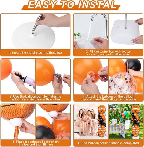 2 Sets Basketball Balloon Column Stand Kit Balloon Arch with Adjustable Stands Tower Kit 100 Latex Balloons Star Foil Balloons for Basketball Birthday Party Decorations in Kuwait