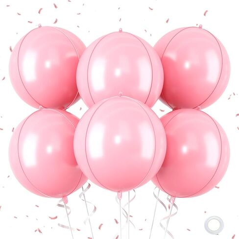 22 Inch Pink Foil Balloons, 6Pcs Large Metallic Pink Round Balloons, Baby Pink Balloon for Women Princess Birthday Party Baby Shower Wedding Decorations in Saudi Arabia