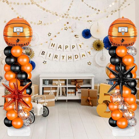 2 Sets Basketball Balloon Column Stand Kit Balloon Arch with Adjustable Stands Tower Kit 100 Latex Balloons Star Foil Balloons for Basketball Birthday Party Decorations in Kuwait
