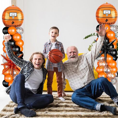 2 Sets Basketball Balloon Column Stand Kit Balloon Arch with Adjustable Stands Tower Kit 100 Latex Balloons Star Foil Balloons for Basketball Birthday Party Decorations in Kuwait