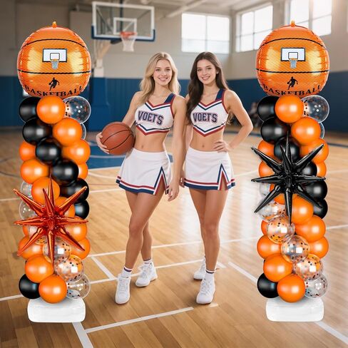 2 Sets Basketball Balloon Column Stand Kit Balloon Arch with Adjustable Stands Tower Kit 100 Latex Balloons Star Foil Balloons for Basketball Birthday Party Decorations in Kuwait