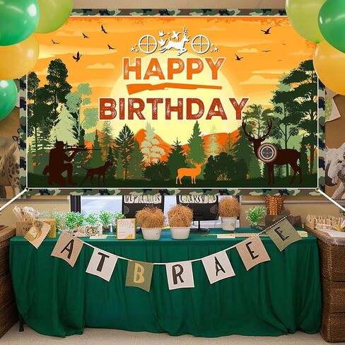 Avezano Hunting Birthday Banner Camo Themed Happy Birthday Party Decorations Deer Hunting Birthday Banner for Kids 70.8 x 43.3 Inch in Saudi Arabia