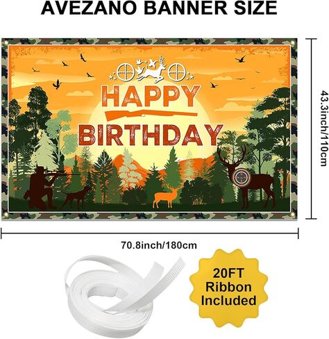 Avezano Hunting Birthday Banner Camo Themed Happy Birthday Party Decorations Deer Hunting Birthday Banner for Kids 70.8 x 43.3 Inch in Saudi Arabia
