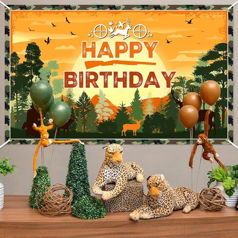 Avezano Hunting Birthday Banner Camo Themed Happy Birthday Party Decorations Deer Hunting Birthday Banner for Kids 70.8 x 43.3 Inch in Saudi Arabia