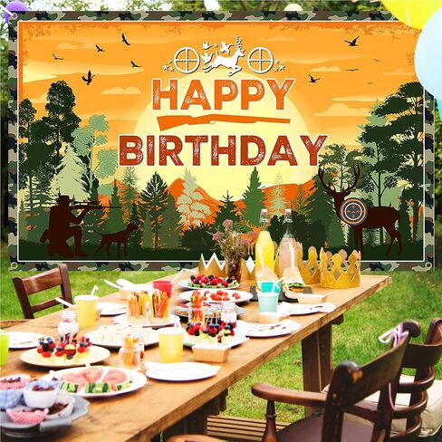 Avezano Hunting Birthday Banner Camo Themed Happy Birthday Party Decorations Deer Hunting Birthday Banner for Kids 70.8 x 43.3 Inch in Saudi Arabia