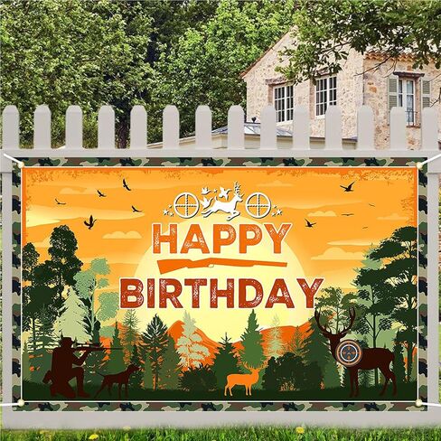 Avezano Hunting Birthday Banner Camo Themed Happy Birthday Party Decorations Deer Hunting Birthday Banner for Kids 70.8 x 43.3 Inch in Saudi Arabia