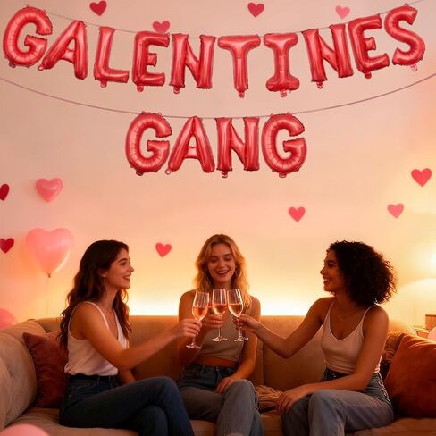 لافتة Happy Galentine's Day ديكورات Galentines Gang Bolloons، لوازم حفلات Galentines وإكسسواراتها للفتيات والسيدات الليلية ودعامات الصور، أحمر in Kuwait