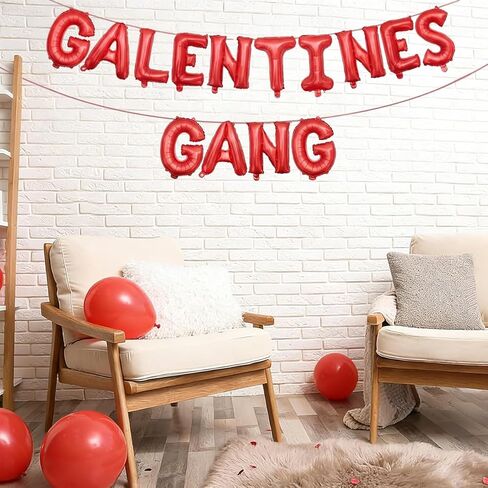 لافتة Happy Galentine's Day ديكورات Galentines Gang Bolloons، لوازم حفلات Galentines وإكسسواراتها للفتيات والسيدات الليلية ودعامات الصور، أحمر in Kuwait