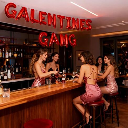 لافتة Happy Galentine's Day ديكورات Galentines Gang Bolloons، لوازم حفلات Galentines وإكسسواراتها للفتيات والسيدات الليلية ودعامات الصور، أحمر in Kuwait