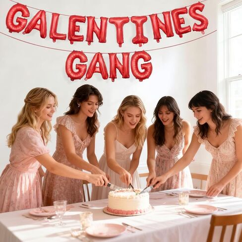 لافتة Happy Galentine's Day ديكورات Galentines Gang Bolloons، لوازم حفلات Galentines وإكسسواراتها للفتيات والسيدات الليلية ودعامات الصور، أحمر in Kuwait