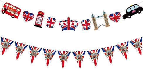 British Party Banner UK England Flag Pennant Banner London Hanging Garland Decor UK Birthday Party Bunting Banners for Hanging Coronation Union Jack Partys Decoration in Saudi Arabia