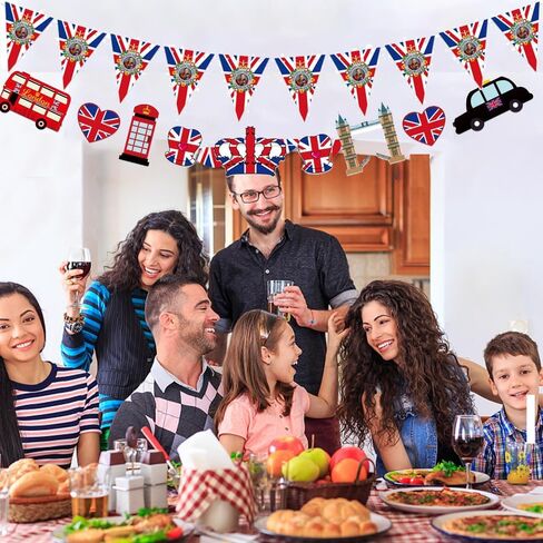 British Party Banner UK England Flag Pennant Banner London Hanging Garland Decor UK Birthday Party Bunting Banners for Hanging Coronation Union Jack Partys Decoration in Saudi Arabia