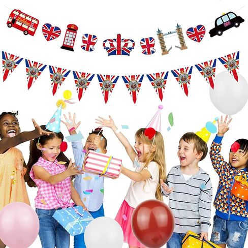British Party Banner UK England Flag Pennant Banner London Hanging Garland Decor UK Birthday Party Bunting Banners for Hanging Coronation Union Jack Partys Decoration in Saudi Arabia