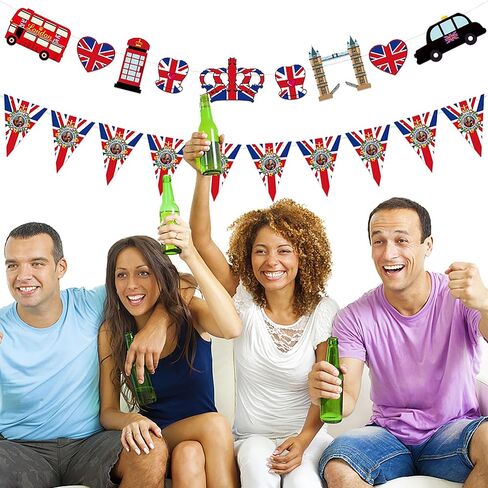 British Party Banner UK England Flag Pennant Banner London Hanging Garland Decor UK Birthday Party Bunting Banners for Hanging Coronation Union Jack Partys Decoration in Saudi Arabia
