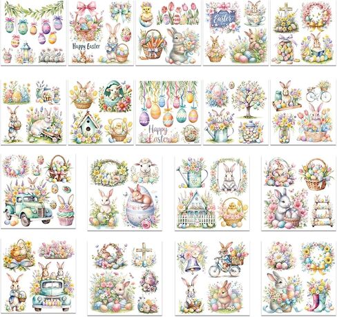 Happy Easter Rub on Transfers, 6 Sheets Cute Bunny Egg Farmhouse Animals Rub on Transfer for Crafts and Furniture, Floral Butterflies Gnome Stickers Decals for Wood DIY Home Journals Scrapbook Decor in Saudi Arabia