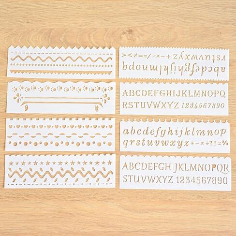 8PCS Reusable 7x2 Inch Plastic Letter, Number & Decorative Line Stencil Set – Alphabet, Wave & Dot Line Templates for Journals, Planners, Scrapbooks & DIY Crafts in Saudi Arabia