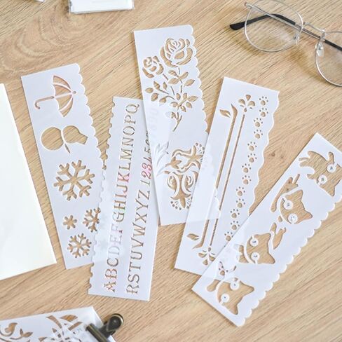 8PCS Reusable 7x2 Inch Plastic Letter, Number & Decorative Line Stencil Set – Alphabet, Wave & Dot Line Templates for Journals, Planners, Scrapbooks & DIY Crafts in Saudi Arabia