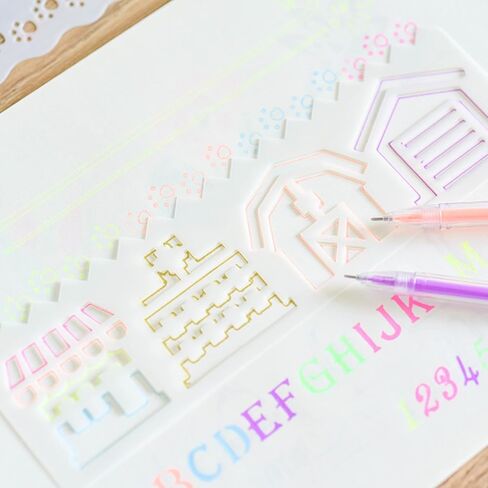 8PCS Reusable 7x2 Inch Plastic Letter, Number & Decorative Line Stencil Set – Alphabet, Wave & Dot Line Templates for Journals, Planners, Scrapbooks & DIY Crafts in Saudi Arabia