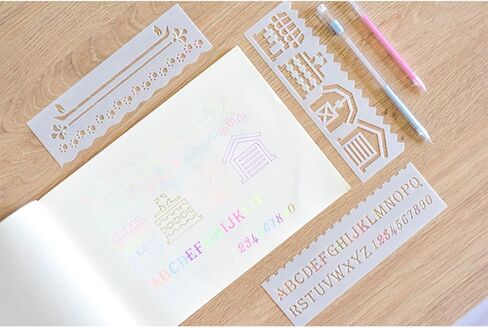 8PCS Reusable 7x2 Inch Plastic Letter, Number & Decorative Line Stencil Set – Alphabet, Wave & Dot Line Templates for Journals, Planners, Scrapbooks & DIY Crafts in Saudi Arabia