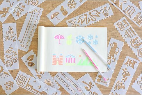 8PCS Reusable 7x2 Inch Plastic Letter, Number & Decorative Line Stencil Set – Alphabet, Wave & Dot Line Templates for Journals, Planners, Scrapbooks & DIY Crafts in Saudi Arabia