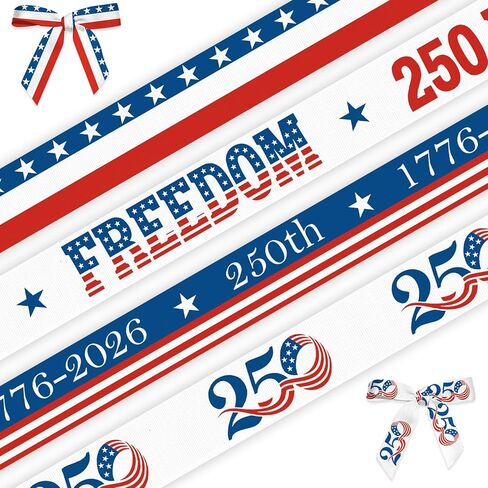 Threetols 4 لفات 20 ياردة الذكرى السنوية الـ 250 لأشرطة وطنية للولايات المتحدة الأمريكية، 3/5 بوصة 250 عامًا شرائط Grosgrain الأمريكية 1776-2026 شريط تغليف تذكاري لتزيين الحفلات ذات الطابع الوطني in Kuwait