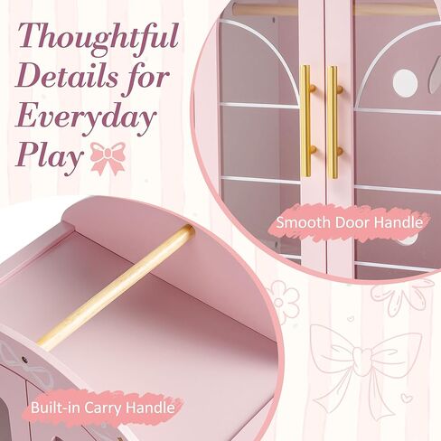 ROBOTIME 18 Inch Doll Closet, Wooden Doll Furniture Wardrobe with Mirror & Hangers, Pink Doll Clothes Storage Armoire, Doll Furniture for 18 Inch Dolls in Saudi Arabia