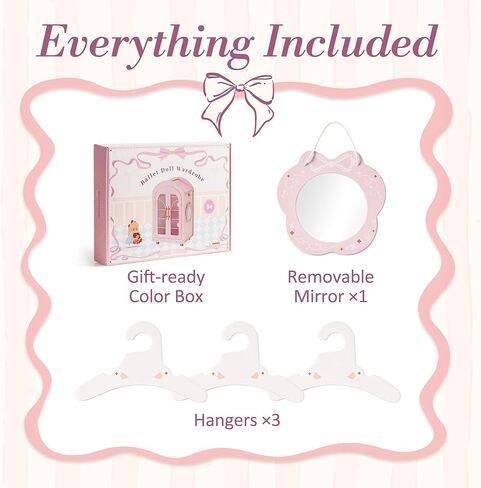 ROBOTIME 18 Inch Doll Closet, Wooden Doll Furniture Wardrobe with Mirror & Hangers, Pink Doll Clothes Storage Armoire, Doll Furniture for 18 Inch Dolls in Saudi Arabia