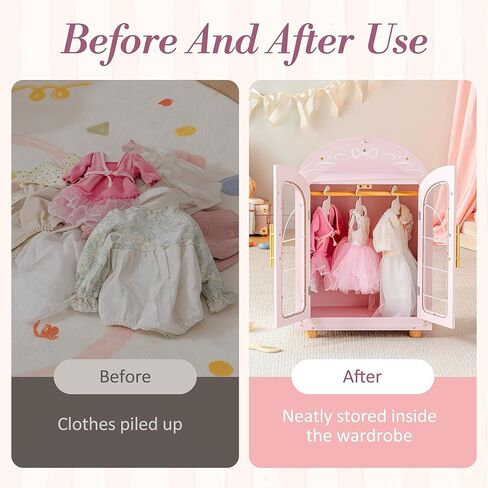 ROBOTIME 18 Inch Doll Closet, Wooden Doll Furniture Wardrobe with Mirror & Hangers, Pink Doll Clothes Storage Armoire, Doll Furniture for 18 Inch Dolls in Saudi Arabia