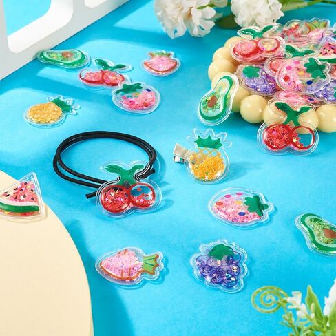 Cheriswelry 35Pcs Fruit Plastic Cabochon Cute Fruit Paillette Flatback Cabochon No Hole 34.5-35mm for Hair Accessories Scrapbooking Pin Handicraft Making Home Decorations in Saudi Arabia