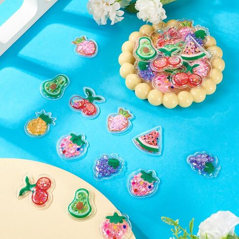 Cheriswelry 35Pcs Fruit Plastic Cabochon Cute Fruit Paillette Flatback Cabochon No Hole 34.5-35mm for Hair Accessories Scrapbooking Pin Handicraft Making Home Decorations in Saudi Arabia