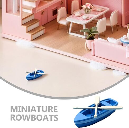 NUOBESTY 5 Sets Mini Boat Figurines Miniature Resin Canoe Models with Paddles for Micro Landscape Decors in Saudi Arabia