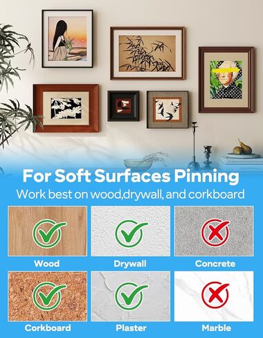 36 Pcs Picture Hangers Wall Hooks, Double Headed Thumb Tacks for Wall Hangings, Renter Friendly Picture Hanging Nails for Hanging Frames, Wall Art, Photo Collages, Home and Office Decor in Saudi Arabia