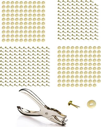 Maxmoral 200PCS 0.31 Inch Split Pin and 200PCS 15mm Diameter Brass Washer with 3mm Aperture Single Hole Metal Punch Set Suitable for DIY Craft Projects Card Making Scrapbooking in Kuwait
