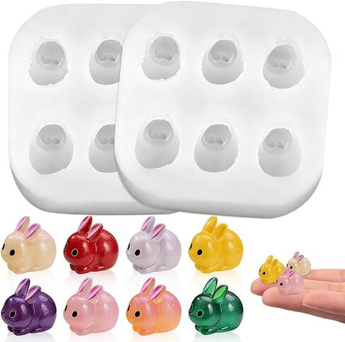 Cute Tiny Rabbit Resin Silicone Mold Micro Dollhouse Animal Epoxy Casting Mold for DIY Resin Art Fairy Garden Miniatures Landscape Crafts Decor(6-Cavity) in Kuwait