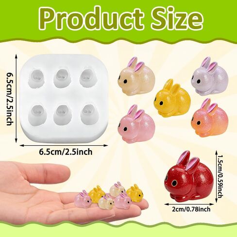 Cute Tiny Rabbit Resin Silicone Mold Micro Dollhouse Animal Epoxy Casting Mold for DIY Resin Art Fairy Garden Miniatures Landscape Crafts Decor(6-Cavity) in Kuwait