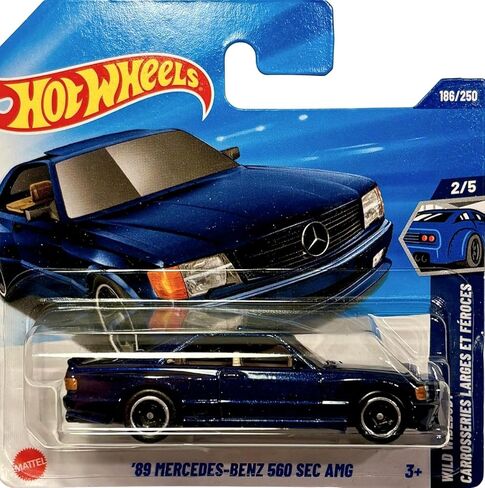 Hot Wheels - '89 Mercedes-Benz 560 SEC AMG - Wild Widebody 2/5 - كوبيه فاخرة باللون الأزرق الداكن بمقياس 1:64، نموذج مرسيدس مرخص رسميًا - Mattel 2025 (186/250) - 1:64 in Kuwait