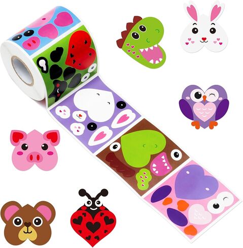 Haooryx Valentine’s Day DIY Sticker - 300pcs Valentine’s Day Make Animals Face Make Your Own Animals Waterproof Vinyl Reusable Laptop Stickers Coloring Book Scrapbook Water Bottle Page Activity Pad in Saudi Arabia